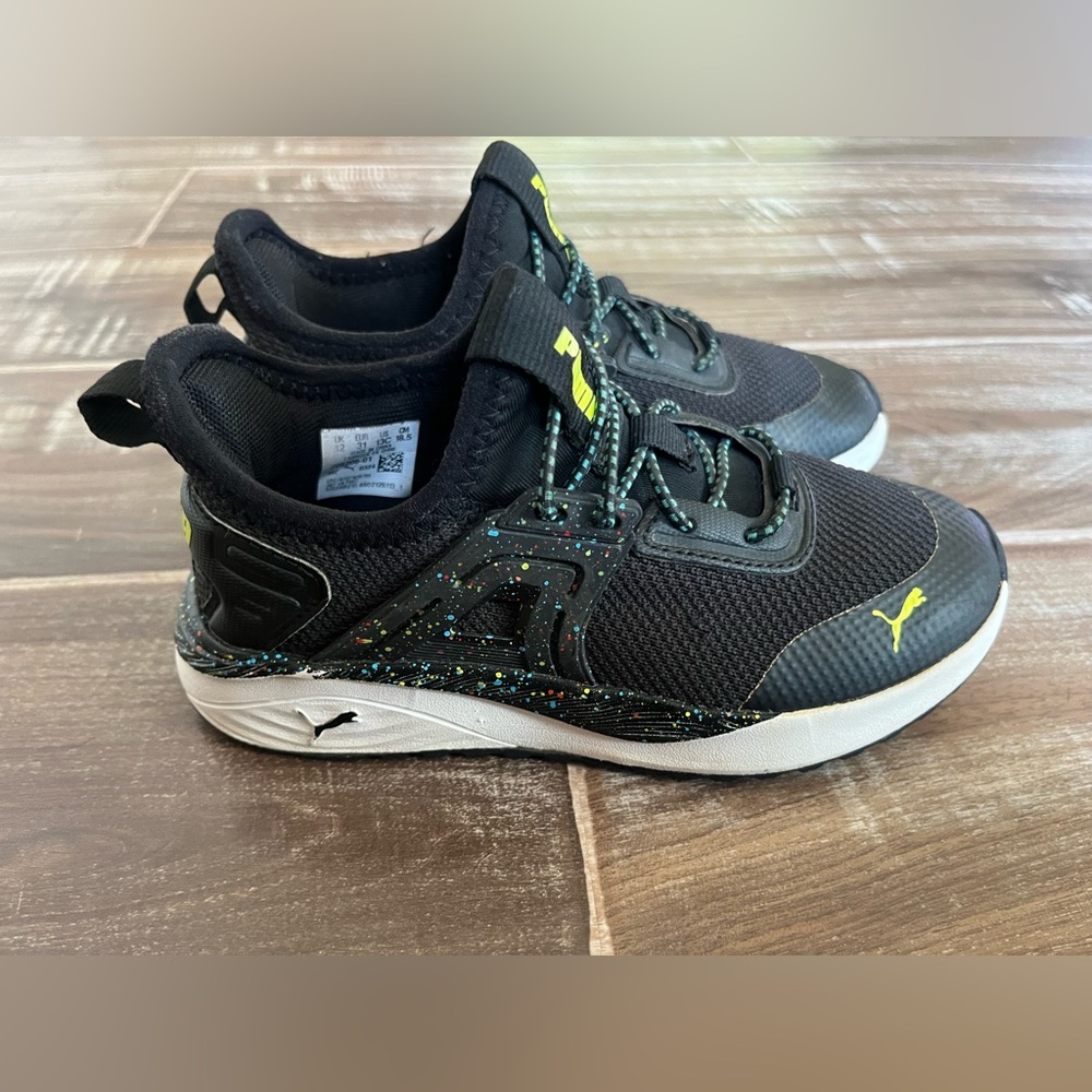 Puma Kids Black Sneakers with Yellow Accents